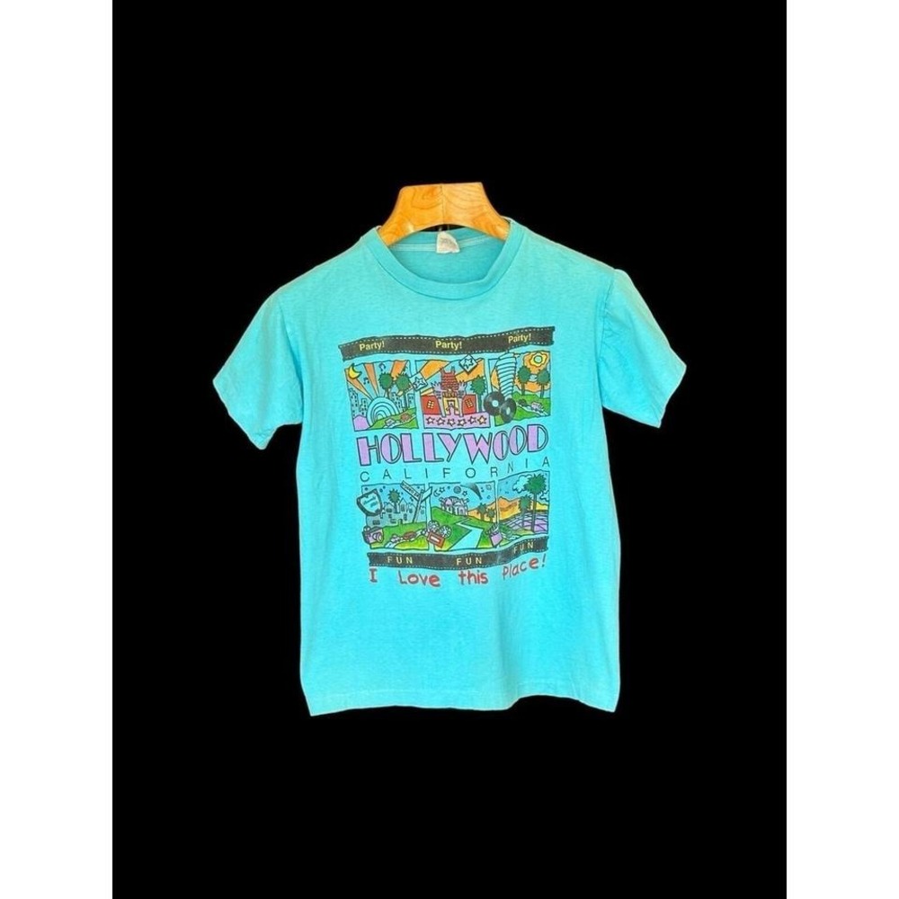 Vintage 90s California T Shirt Medium Hollywood Caribbean Dream Tag  Blue‎